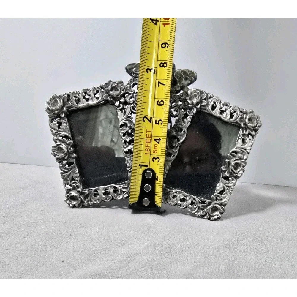 VTG Double Photo Frame Baroque/Neoclassical Velvet Angel Ornate 3.5x4.5